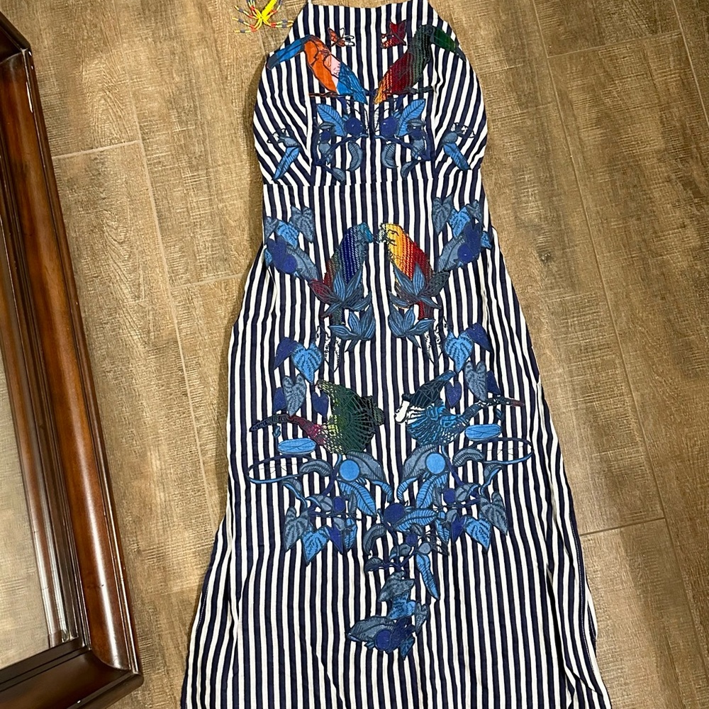 Farm Rio Striped Blue and white Dress